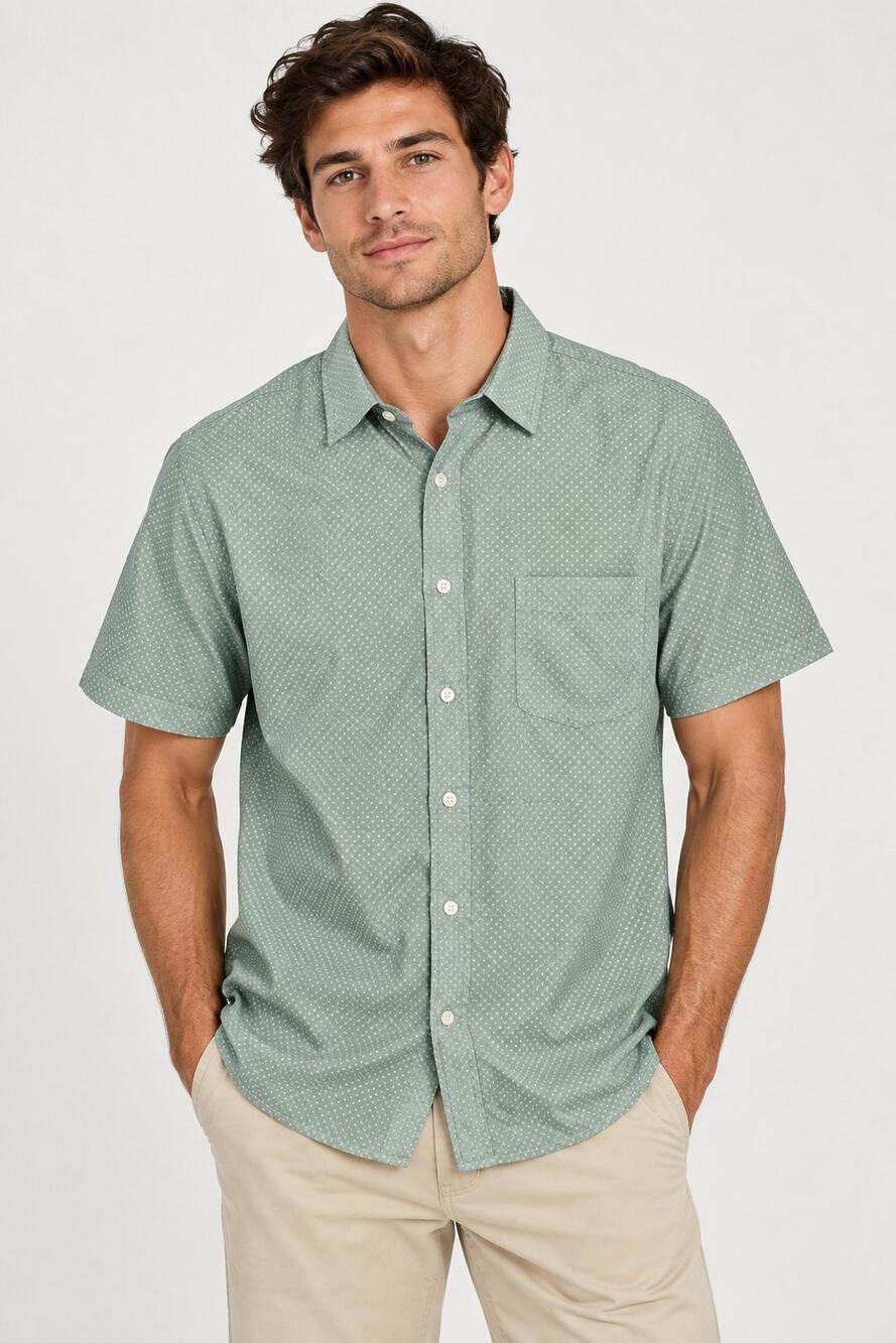 Faherty Mens Supima Cotton Blend Button Up Short Sleeve Shirt Medium